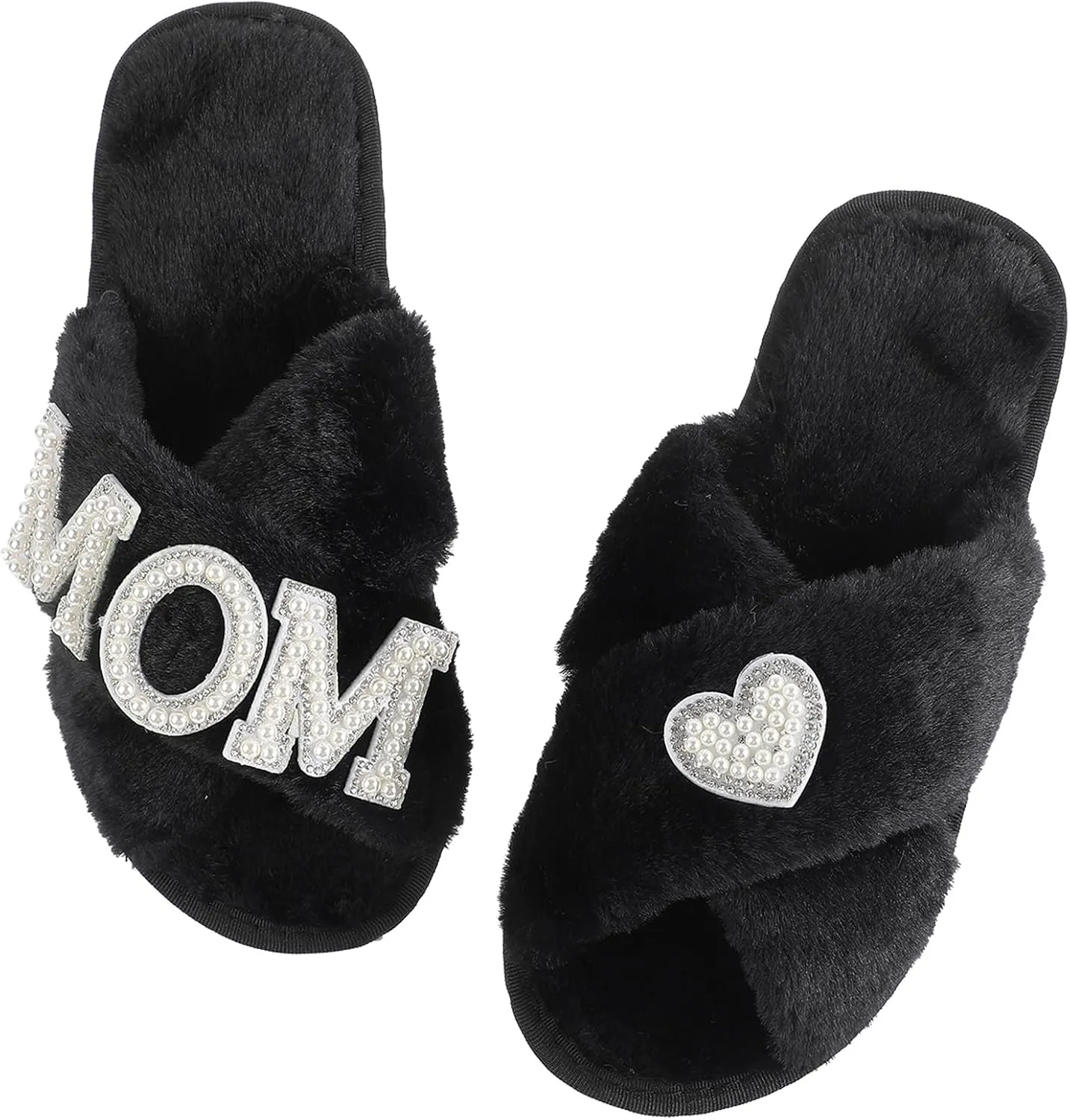 Gifts for Mom from Daughter Son Cozy Fuzzy House Slippers with Heart Pearls for Women Mothers Day Gifts