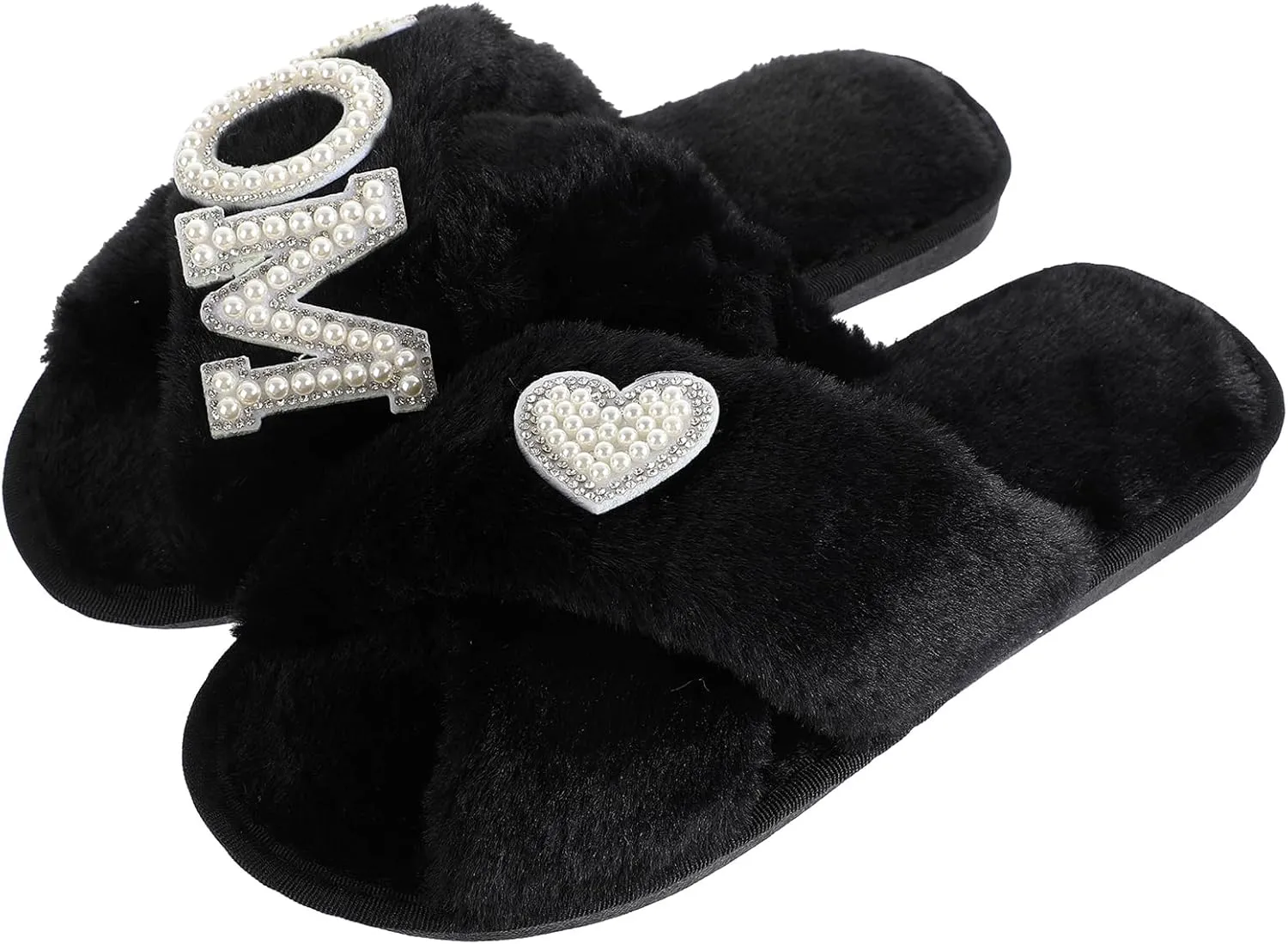 Gifts for Mom from Daughter Son Cozy Fuzzy House Slippers with Heart Pearls for Women Mothers Day Gifts