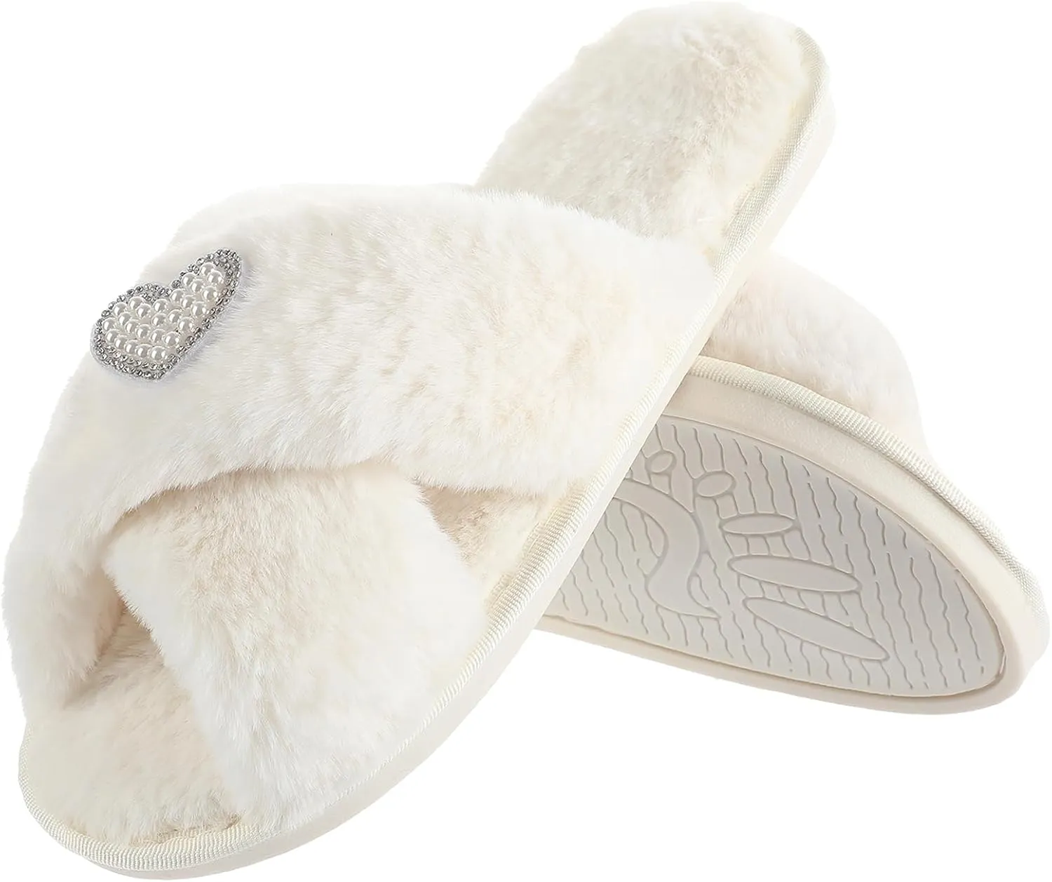 Gifts for Mom from Daughter Son Cozy Fuzzy House Slippers with Heart Pearls for Women Mothers Day Gifts