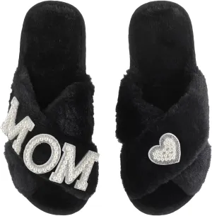 Gifts for Mom from Daughter Son Cozy Fuzzy House Slippers with Heart Pearls for Women Mothers Day Gifts
