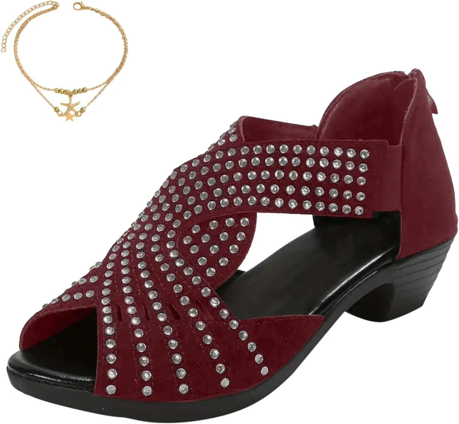 Glowstep Orthopedic Low Heel Cut-Out Sandals, Soipeshop Orthopedic Sandals, Comfortable Sports Slippers - Arch Support, Sparkly Rhinestone Open Toe Dress Shoes for Women, Non-Slip Shoes