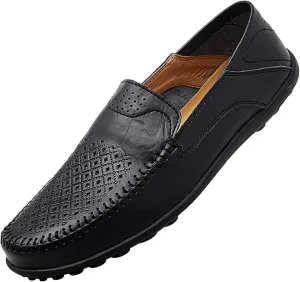 Go Tour Men's Premium Genuine Leather Casual Slip on Loafers Breathable Driving Shoes Fashion Slipper