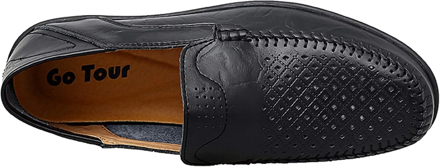 Go Tour Men's Premium Genuine Leather Casual Slip on Loafers Breathable Driving Shoes Fashion Slipper