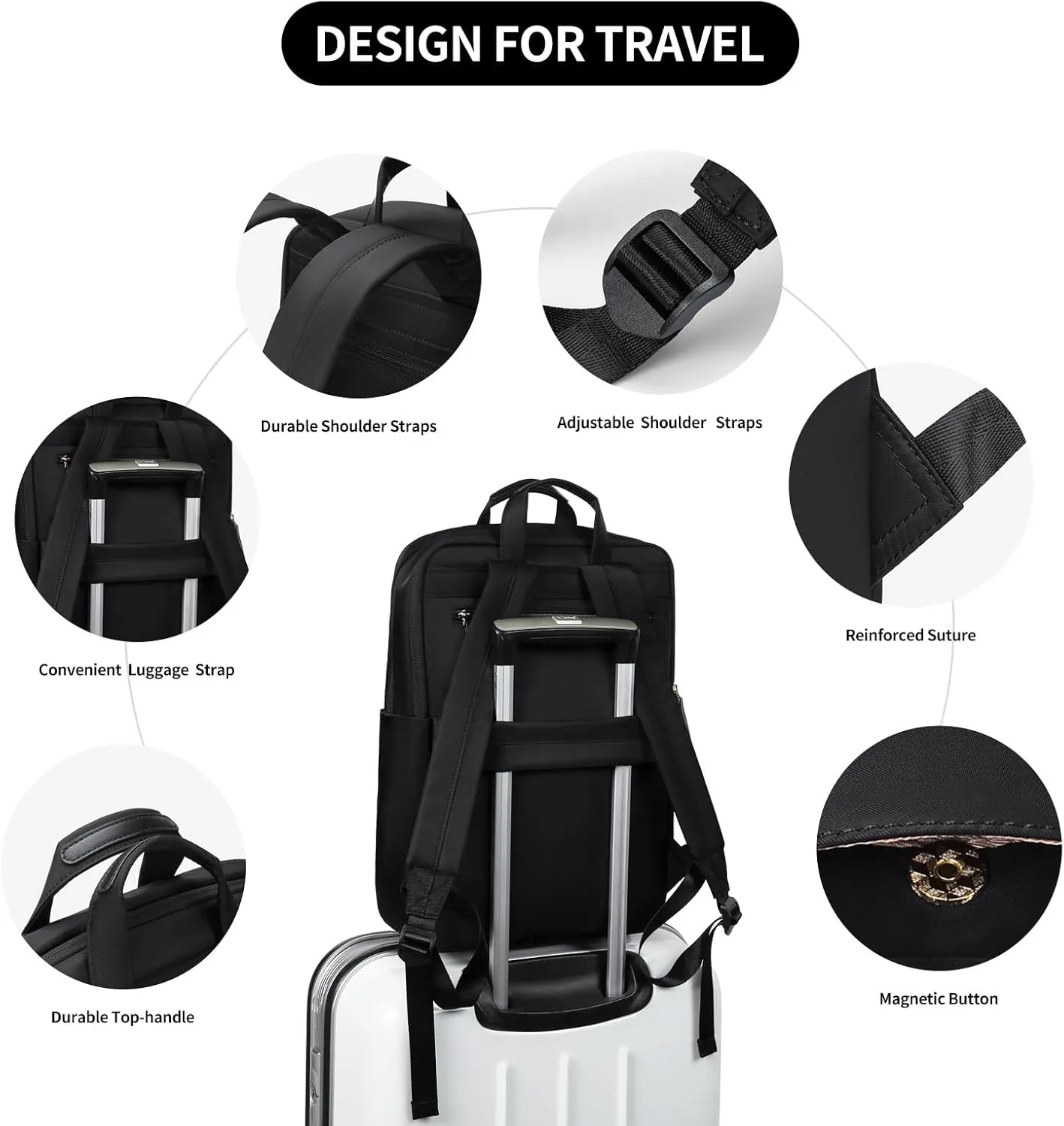 GOLF SUPAGS Travel Laptop Backpack for Women Anti Theft Slim Durable College Bookbag Business Computer Bag Fit 13.3Inch Notebook (Black, 13.3Inch)