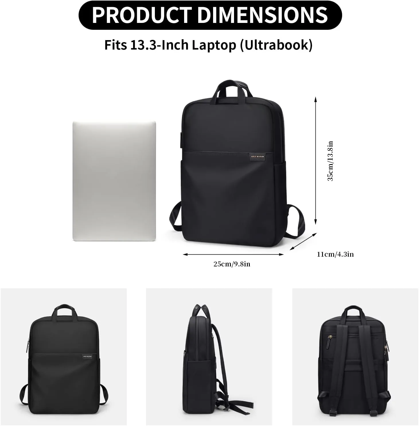 GOLF SUPAGS Travel Laptop Backpack for Women Anti Theft Slim Durable College Bookbag Business Computer Bag Fit 13.3Inch Notebook (Black, 13.3Inch)