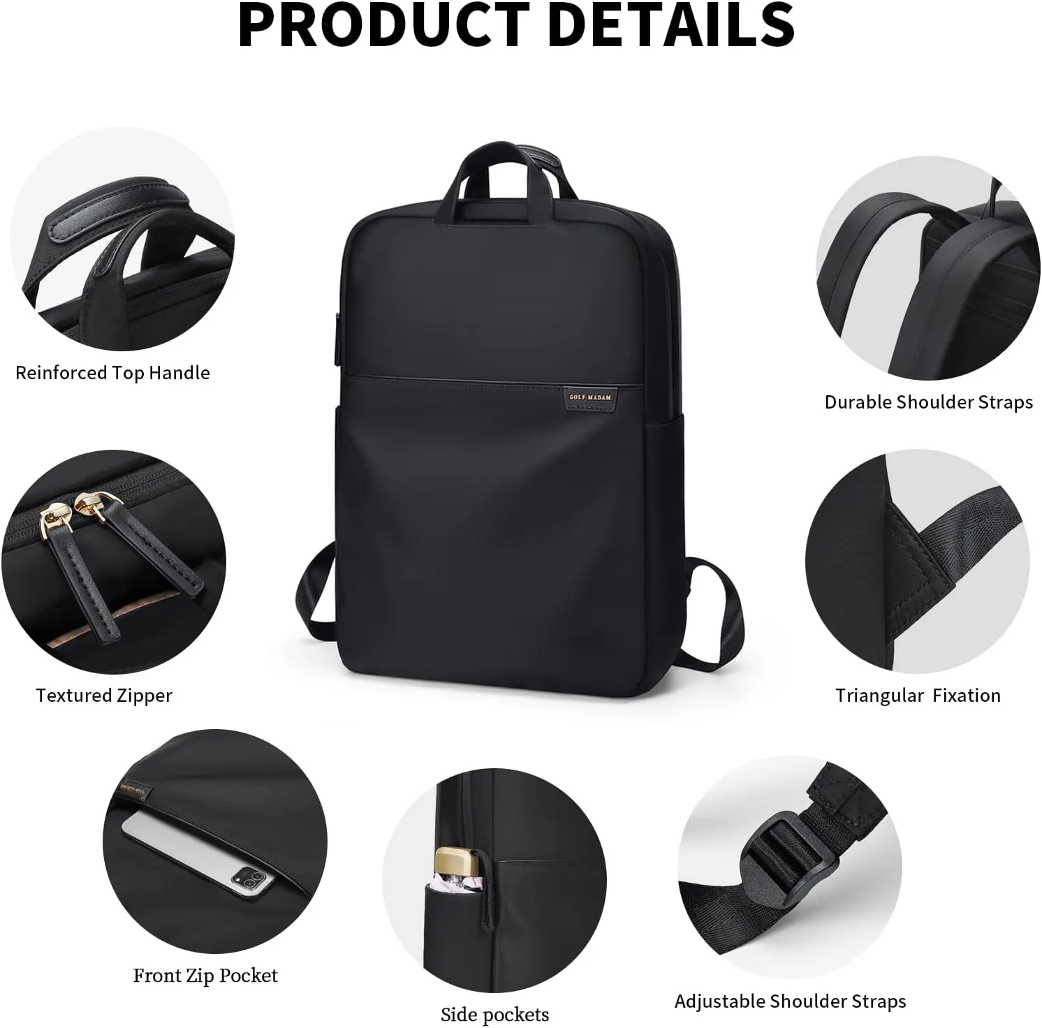 GOLF SUPAGS Travel Laptop Backpack for Women Anti Theft Slim Durable College Bookbag Business Computer Bag Fit 15.6Inch Notebook (Black, 15.6Inch)