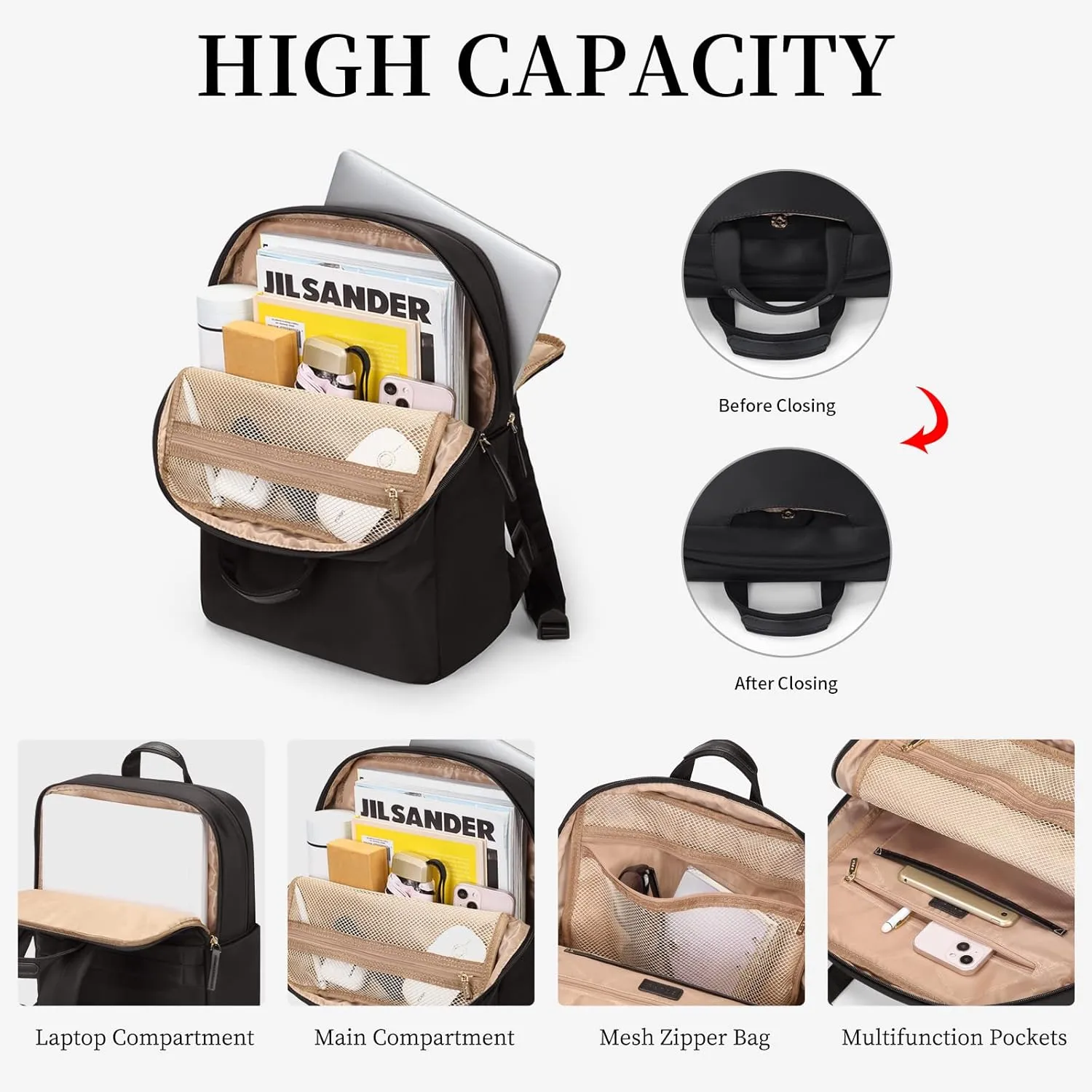 GOLF SUPAGS Travel Laptop Backpack for Women Anti Theft Slim Durable College Bookbag Business Computer Bag Fit 15.6Inch Notebook (Black, 15.6Inch)