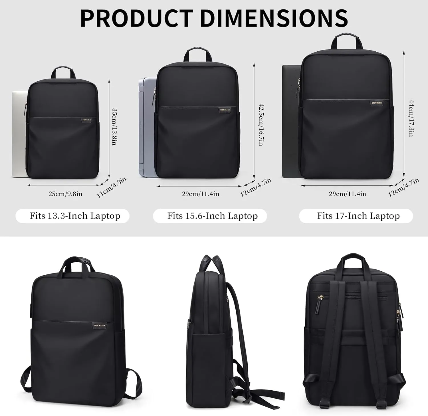 GOLF SUPAGS Travel Laptop Backpack for Women Anti Theft Slim Durable College Bookbag Business Computer Bag Fit 15.6Inch Notebook (Black, 15.6Inch)