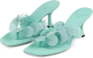 Goolita Women's Suede Sequin Kitten Heels Flip Flops Open Square Toe Strappy Thong Slide Heeled Sandals Comfort Prom Party Mules Heels