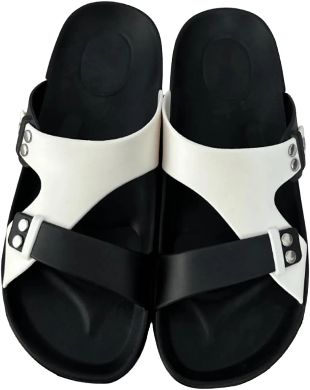 GORGLITTER Men's Beach Leather Color Block Cut Out Sandals Open Toe Slip On Flat Shoes Studded Slide