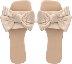 GORGLITTER Women's Bow Knit Flat Sandals Slip On Open Toe Vacation Beach Slide Sandals