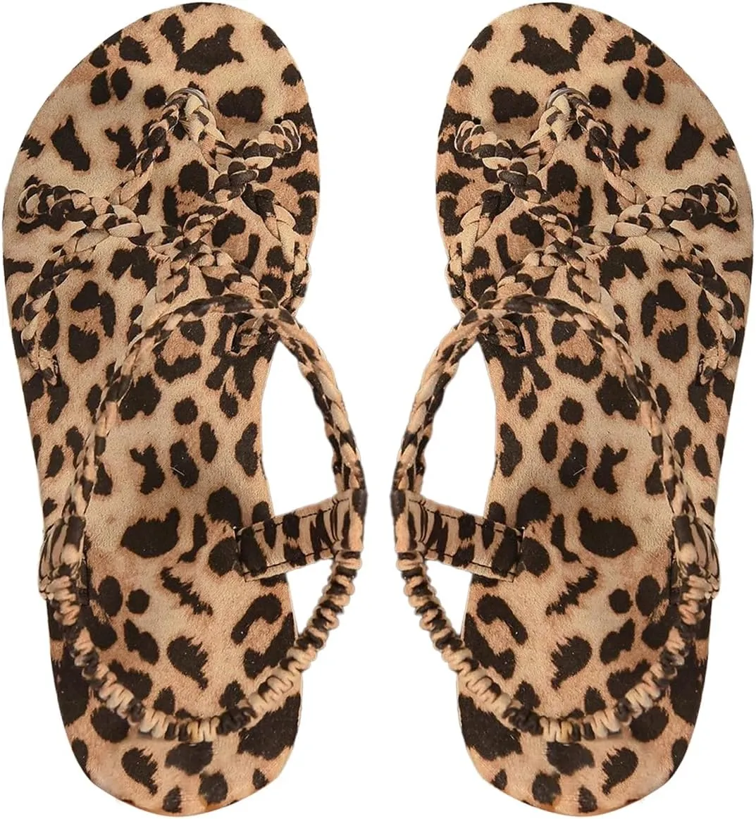 GORGLITTER Women's Leopard Strappy Sandals Open Toe Criss Cross Open Toe Summer Dressy Slide Sandals