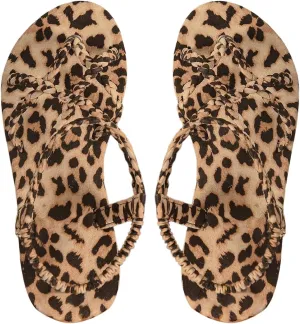 GORGLITTER Women's Leopard Strappy Sandals Open Toe Criss Cross Open Toe Summer Dressy Slide Sandals