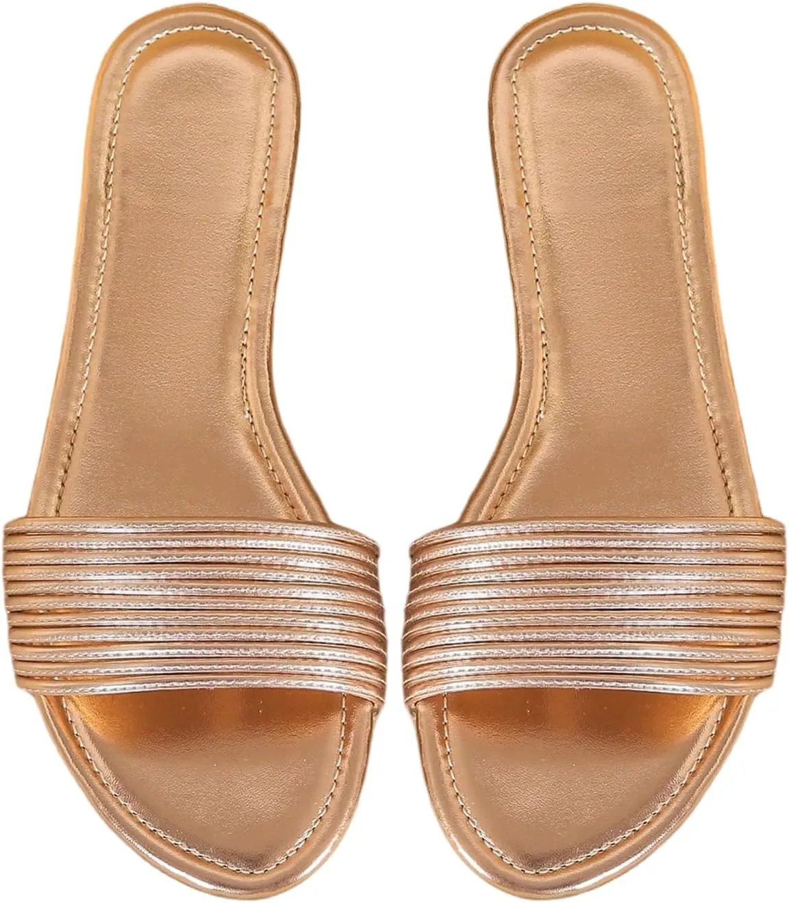 GORGLITTER Women's Metallic Flat Sandals Dressy 2025 Open Toe Summer Beach Slides