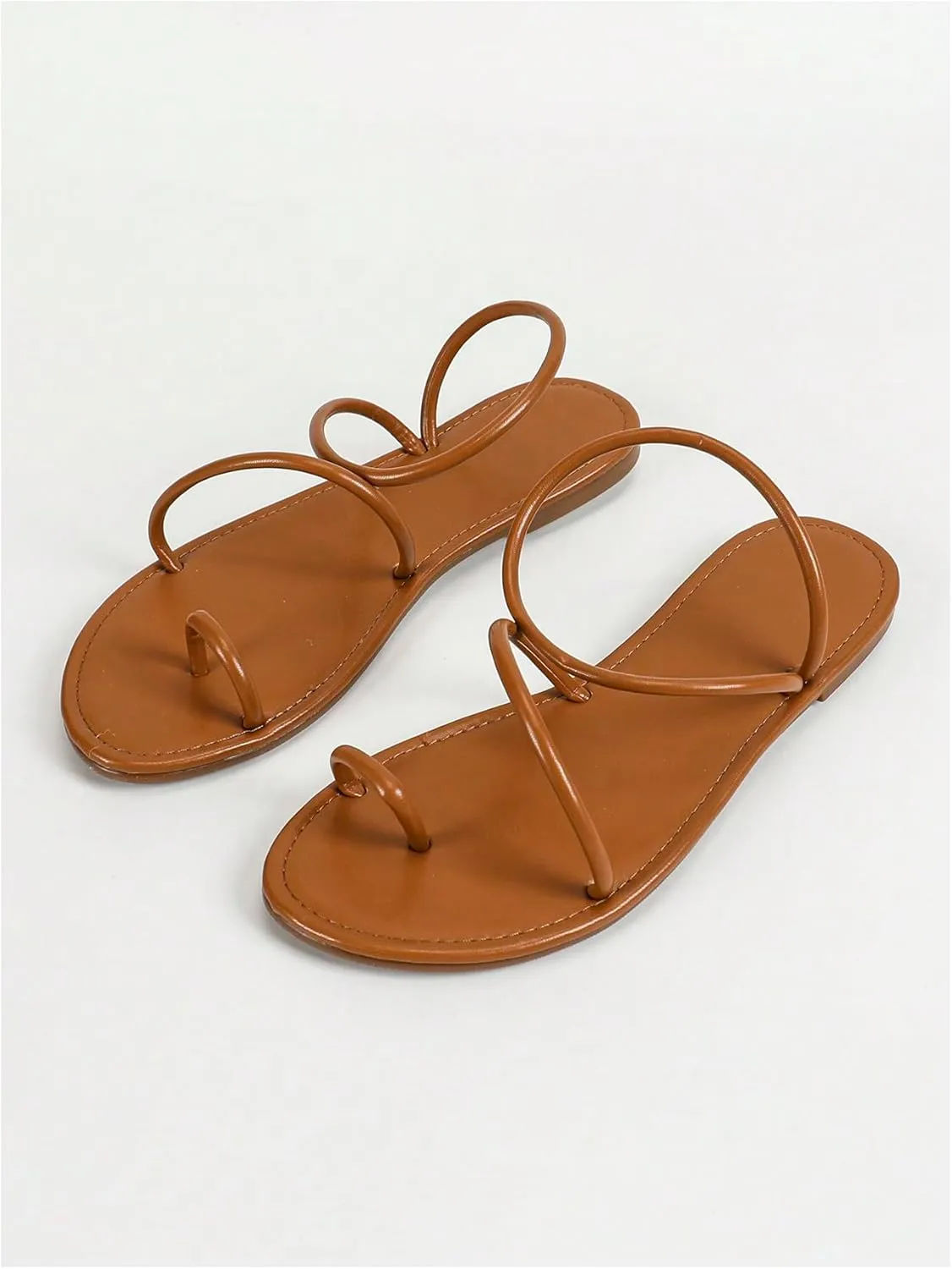 GORGLITTER Women's Metallic Strappy Thong Flat Sandals Open Toe Dressy Slide Sandal