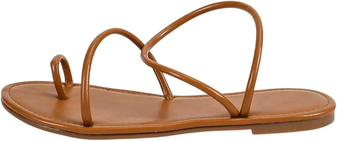 GORGLITTER Women's Metallic Strappy Thong Flat Sandals Open Toe Dressy Slide Sandal