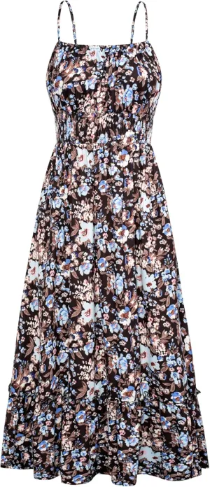 GRACE KARIN Womens 2025 Summer Maxi Dress Sleeveless Floral Spaghetti Strap Smocked Boho Beach Long Dress with Pockets