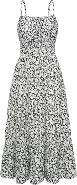 GRACE KARIN Womens 2025 Summer Maxi Dress Sleeveless Floral Spaghetti Strap Smocked Boho Beach Long Dress with Pockets