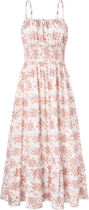 GRACE KARIN Womens 2025 Summer Maxi Dress Sleeveless Floral Spaghetti Strap Smocked Boho Beach Long Dress with Pockets