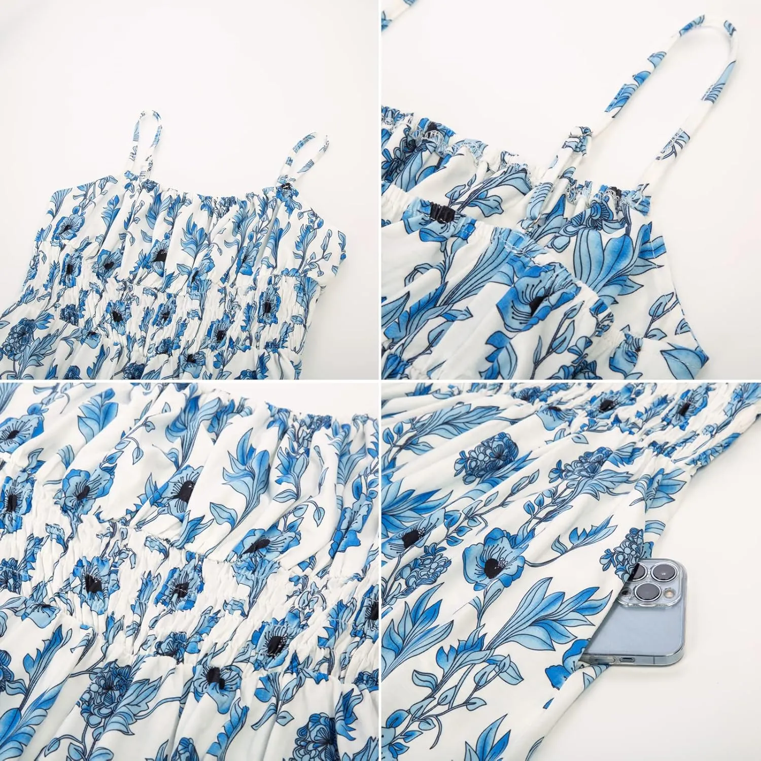 GRACE KARIN Womens 2025 Summer Maxi Dress Sleeveless Floral Spaghetti Strap Smocked Boho Beach Long Dress with Pockets