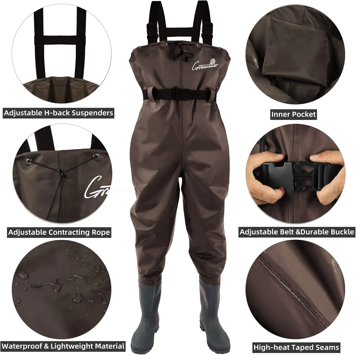GREENWATER Fishing Chest Waders for Men Women with Boots Waterproof 2ply Nylon PVC Lightweight Bootfoot Waders for Hunting