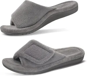 GRITHEIM Women's Orthotic Arch Support Slippers Fuzzy Adjustable Orthopedic Slippers for Plantar Fasciitis Furry Slide for Ladies