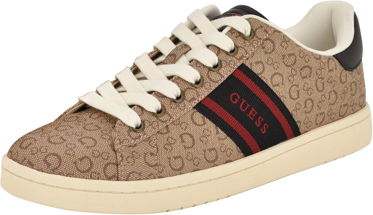 Guess Men's LOVYNS Sneaker, Light Brown Logo Multi 230, 7.5