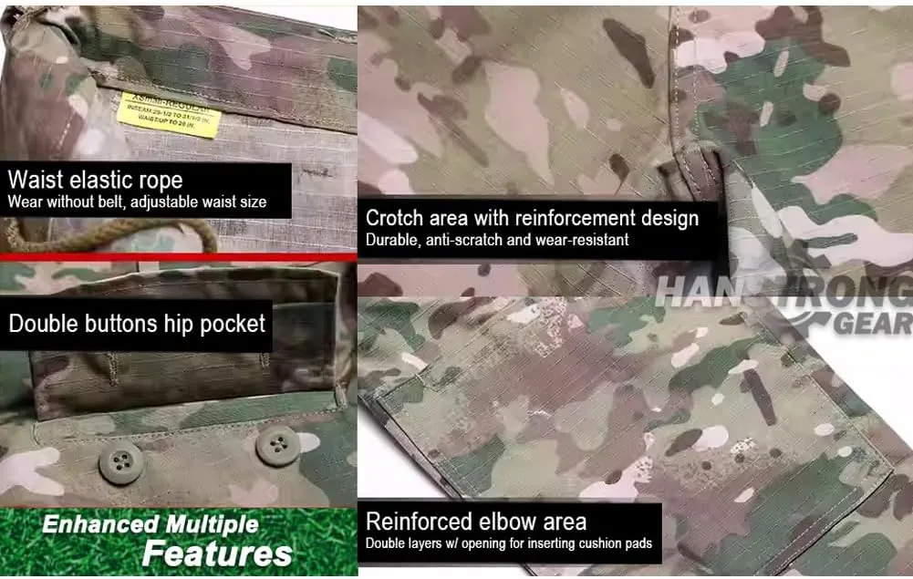 H World Shopping Military Tactical Mens Hunting Combat BDU Uniform Suit Shirt & Pants with Belt Woodland