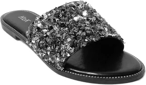H2K Womens Glitter Bling Fancy Slide Flat Low Wedge Sparkle Sandals Shoes Dream