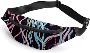 Hand Drawn Jellyfish And Fish Large Crossbody Fanny Packfor Women Men Waist Pack for Running with Adjustable Strap for Sports Casual Bag 36 * 15cm