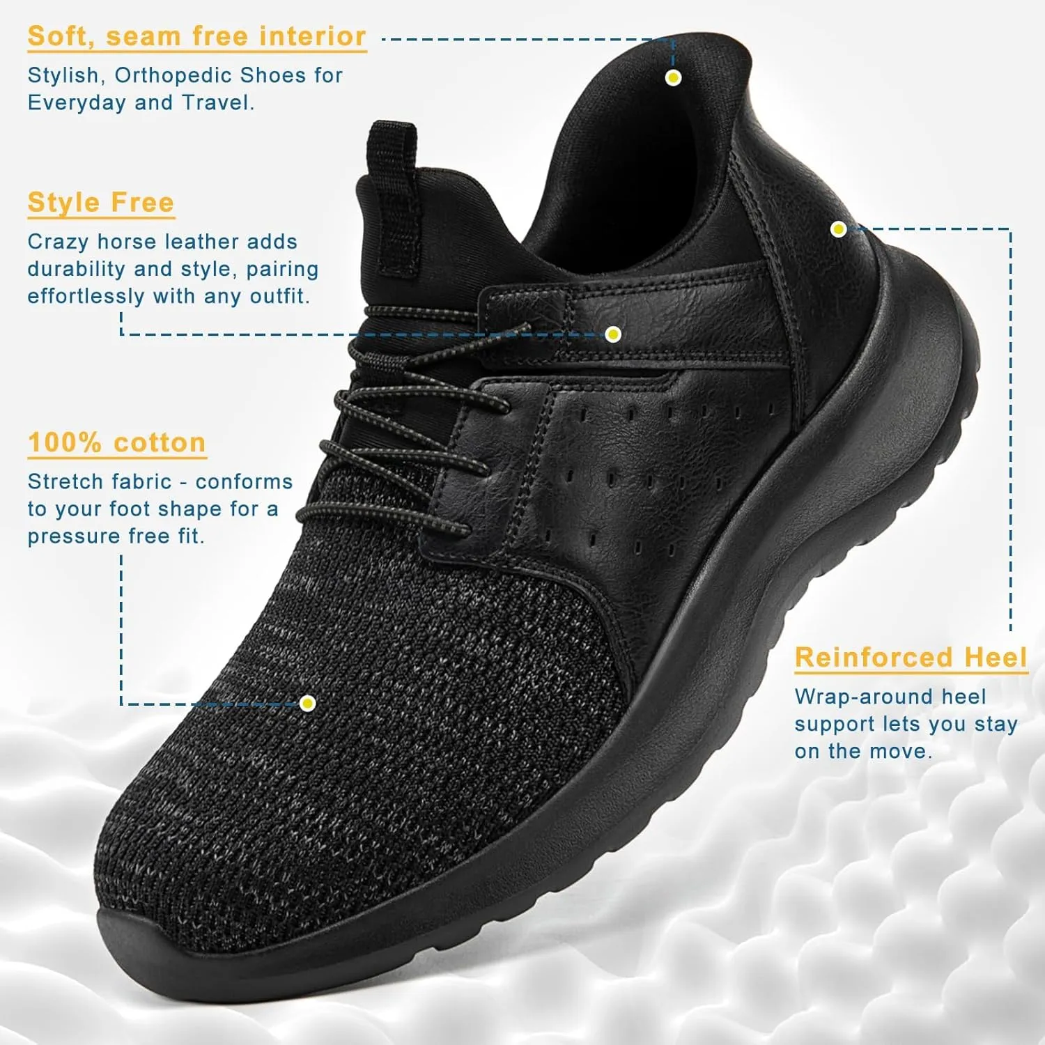 Hands Free Slip On Shoes for Men Walking Casual Sneaker Arch Support Memory Foam Mesh Light Cushioning Fashion Breathable Stylish Black White Tan Grey