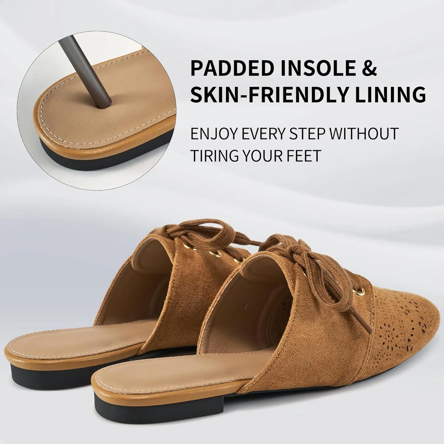 HARENCE Mules for Women Flats Shoes: Comfortable Round Toe Lace Up Mule 2025 Dressy Business Suede Loafers