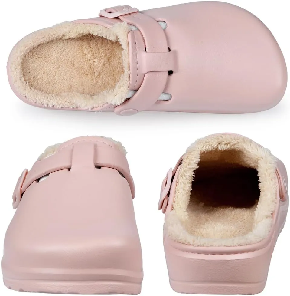 Harssidanzar Womens Lined Clogs Winter Fleece Breathable Walking Garden Shoes Warm Non-Slip Mule Footwear HL206US