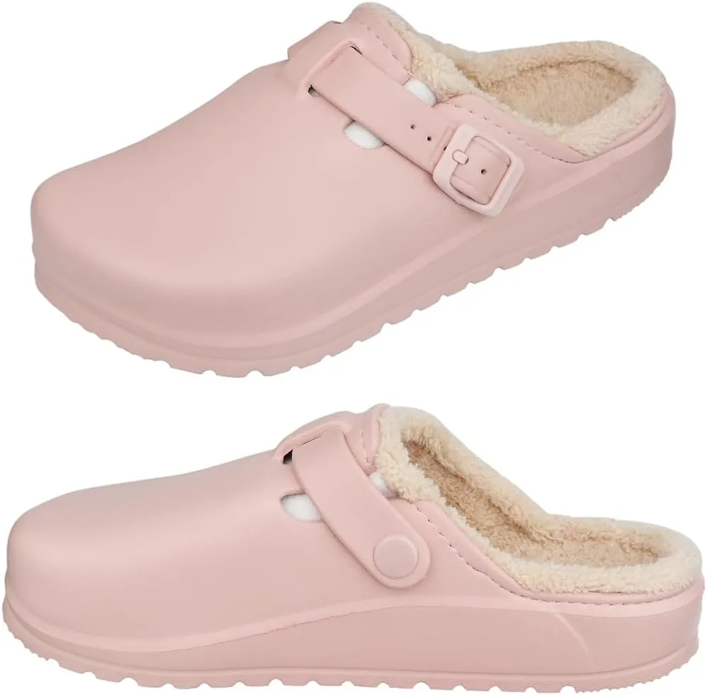 Harssidanzar Womens Lined Clogs Winter Fleece Breathable Walking Garden Shoes Warm Non-Slip Mule Footwear HL206US