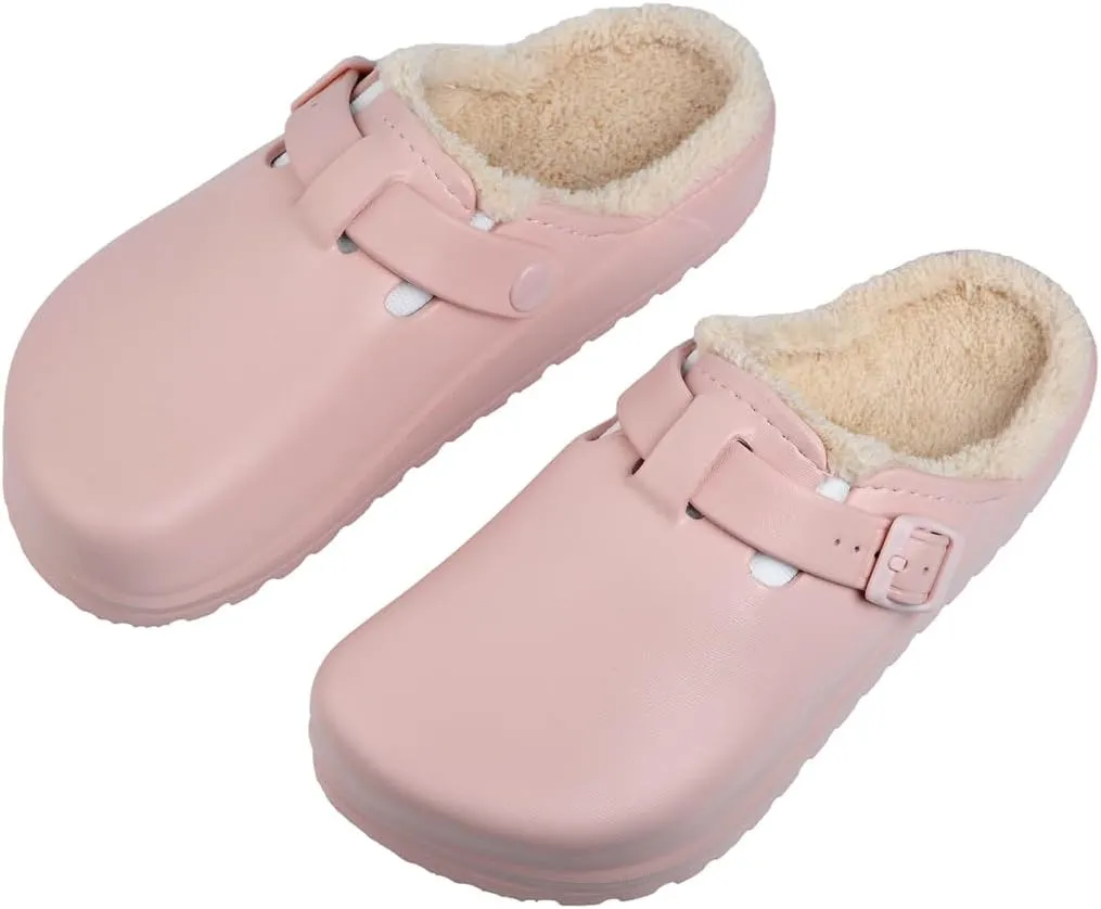 Harssidanzar Womens Lined Clogs Winter Fleece Breathable Walking Garden Shoes Warm Non-Slip Mule Footwear HL206US