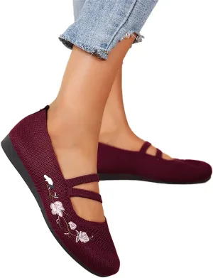 Hbeylia Knitted Ballet Flats for Women Ladies Round Toe Strappy Comfortable Formal Dress Loafers Casual Slip On Walking Driving Shoes for Work Nurse