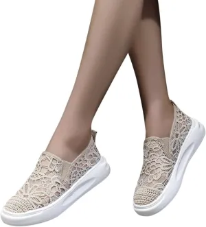 Hbeylia Platform Espadrilles Loafersfor Women Girls Flower Embroidered Lace Breathable Canvas Shoes Platform Heeled Low Top Play Sneakers Casual Slip On Walking Shoes