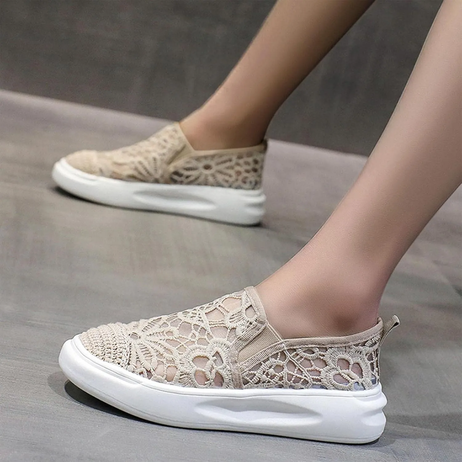 Hbeylia Platform Espadrilles Loafersfor Women Girls Flower Embroidered Lace Breathable Canvas Shoes Platform Heeled Low Top Play Sneakers Casual Slip On Walking Shoes