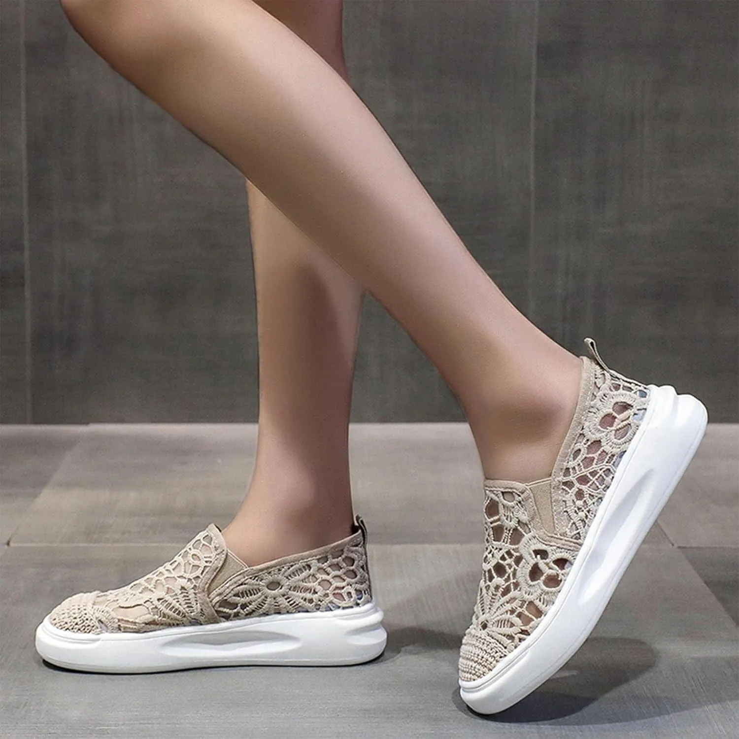 Hbeylia Platform Espadrilles Loafersfor Women Girls Flower Embroidered Lace Breathable Canvas Shoes Platform Heeled Low Top Play Sneakers Casual Slip On Walking Shoes