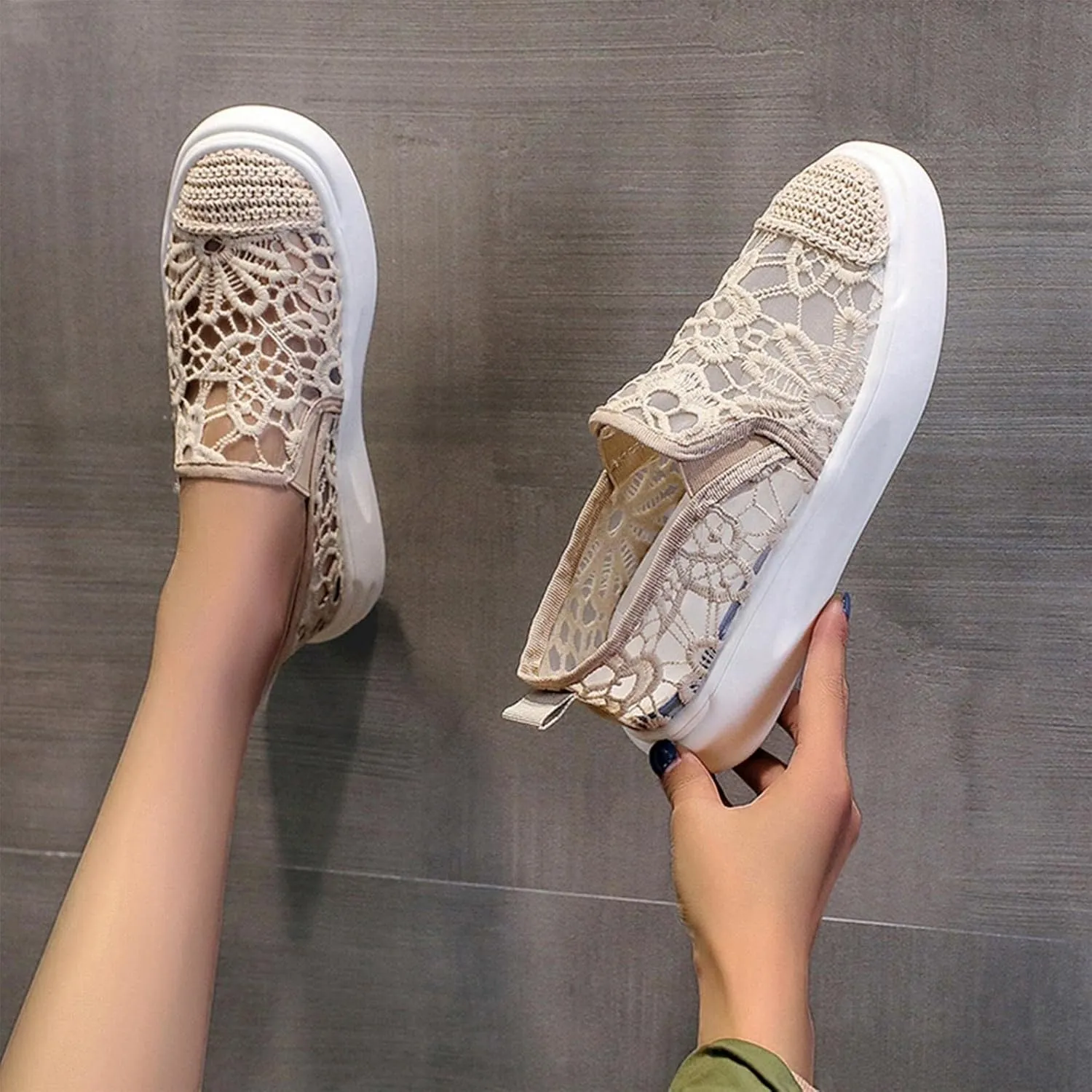 Hbeylia Platform Espadrilles Loafersfor Women Girls Flower Embroidered Lace Breathable Canvas Shoes Platform Heeled Low Top Play Sneakers Casual Slip On Walking Shoes