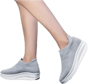 Hbeylia Platform Walking Shoes Slip On Socks Sneakers For Women Fashion Casual Stretch Knit Chunky Bottom High Heels Athletic Running Hiking Tennis Trainers Sport Shoes For Ladies Work Nursing