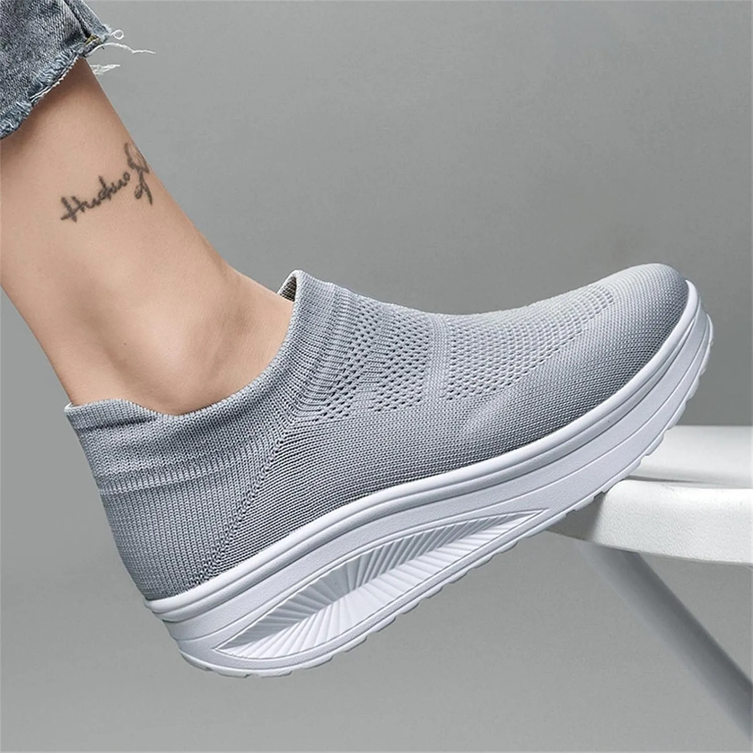 Hbeylia Platform Walking Shoes Slip On Socks Sneakers For Women Fashion Casual Stretch Knit Chunky Bottom High Heels Athletic Running Hiking Tennis Trainers Sport Shoes For Ladies Work Nursing