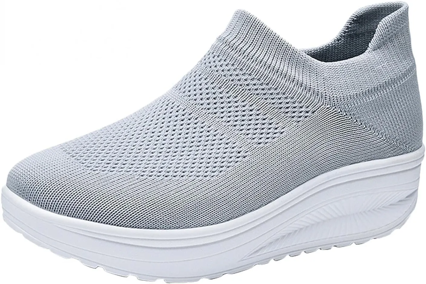 Hbeylia Platform Walking Shoes Slip On Socks Sneakers For Women Fashion Casual Stretch Knit Chunky Bottom High Heels Athletic Running Hiking Tennis Trainers Sport Shoes For Ladies Work Nursing