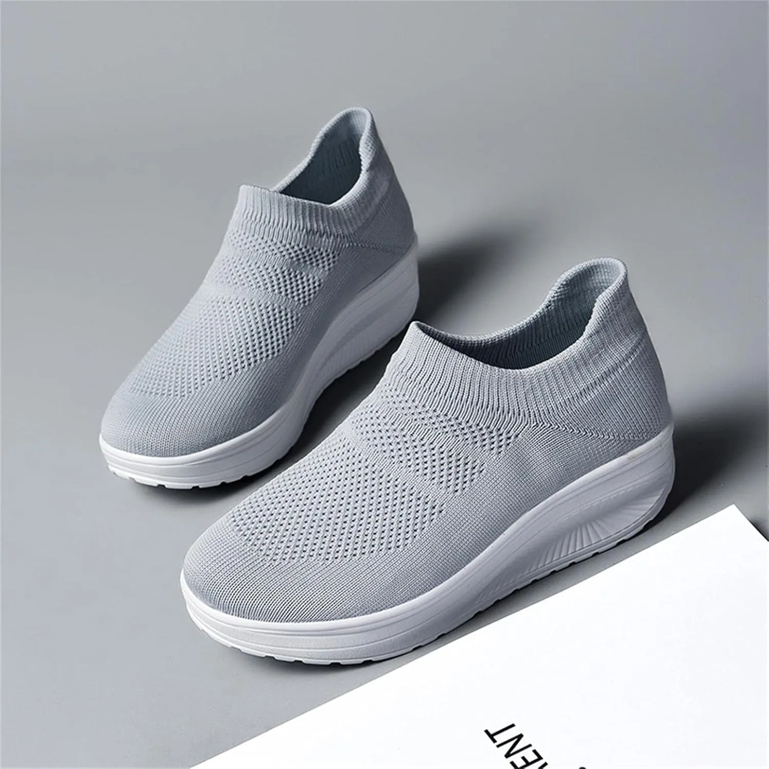 Hbeylia Platform Walking Shoes Slip On Socks Sneakers For Women Fashion Casual Stretch Knit Chunky Bottom High Heels Athletic Running Hiking Tennis Trainers Sport Shoes For Ladies Work Nursing