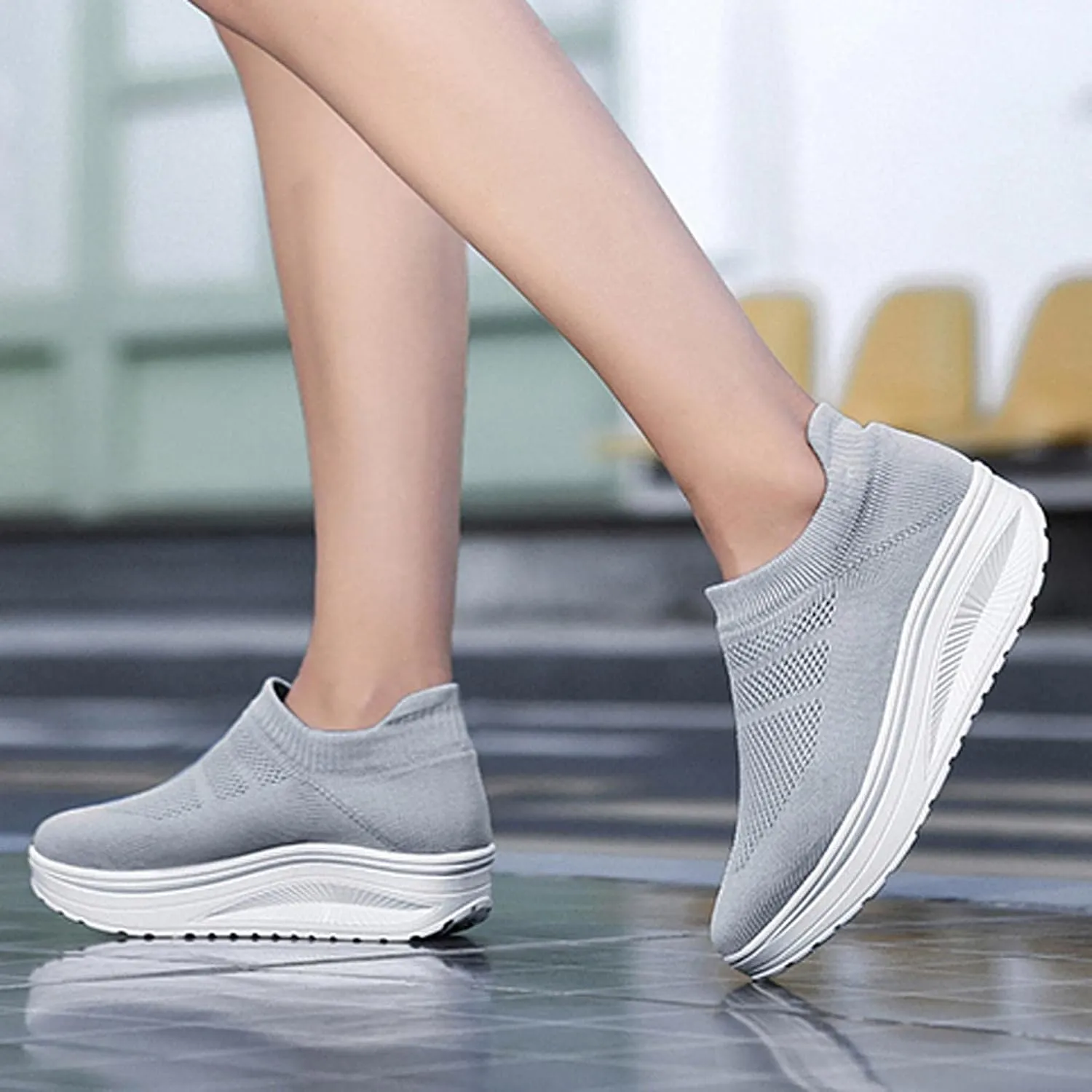 Hbeylia Platform Walking Shoes Slip On Socks Sneakers For Women Fashion Casual Stretch Knit Chunky Bottom High Heels Athletic Running Hiking Tennis Trainers Sport Shoes For Ladies Work Nursing