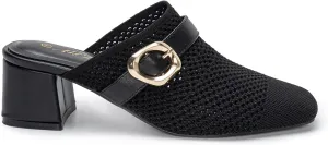 Heeled Mules for Women Comfortable Knit Square Closed Toe Slip On Chunky Heels Slide Sandals Ladies Shoes