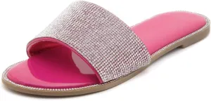 Herstyle Showstopper Women's Flat Sandals, Fashion Rhinestone Slides, Open Toe Slip-On Slippers with Cushioned Footbed, Casual Bling Sandals for Summer and Daily Wear