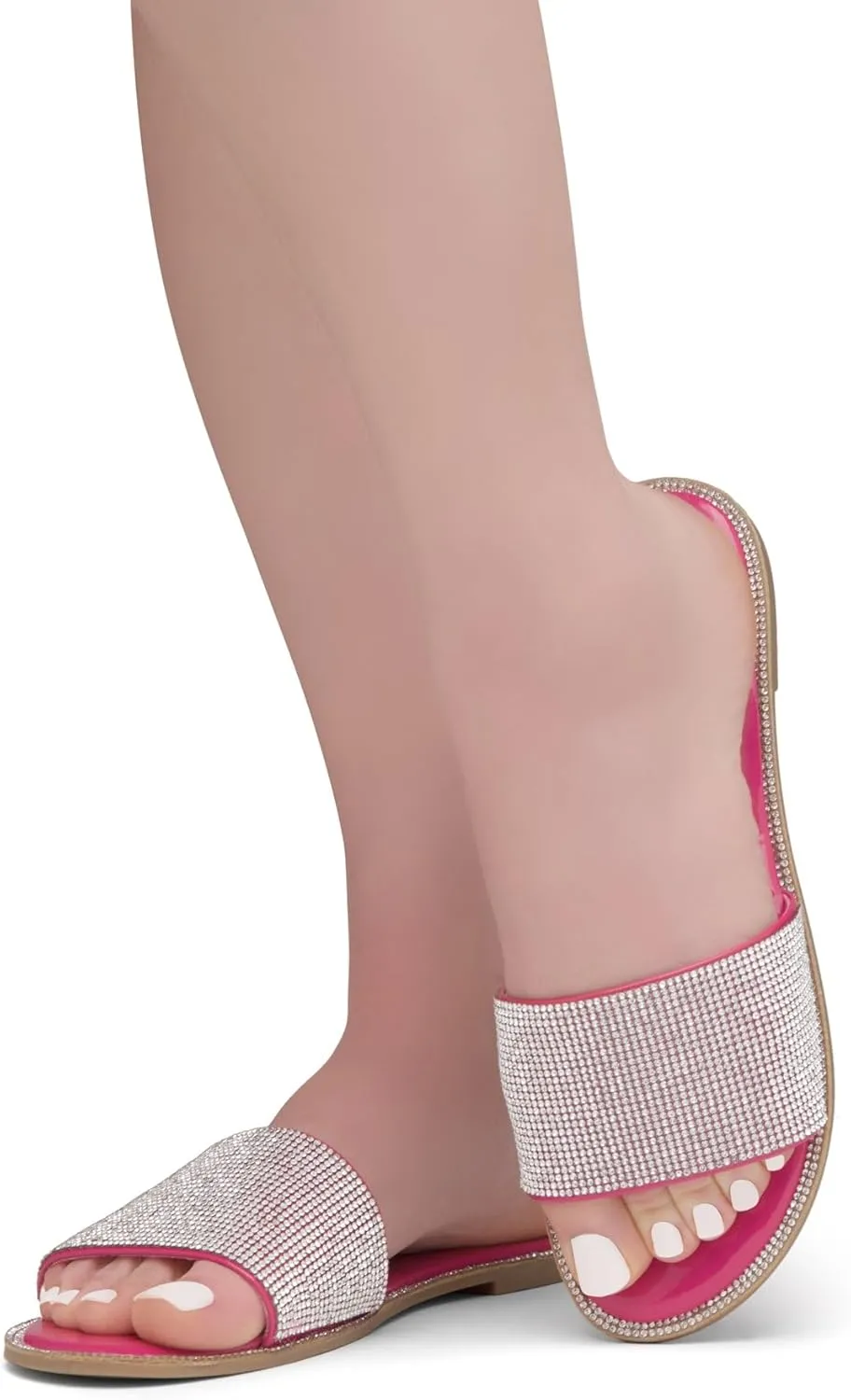 Herstyle Showstopper Women's Flat Sandals, Fashion Rhinestone Slides, Open Toe Slip-On Slippers with Cushioned Footbed, Casual Bling Sandals for Summer and Daily Wear