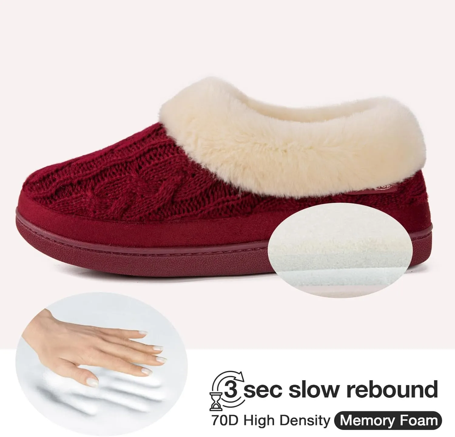 HomeTop Women's Knitted Clog Slippers Comfy Warm Memory Foam Non-slip Indoor House Shoes with Fuzzy Collar