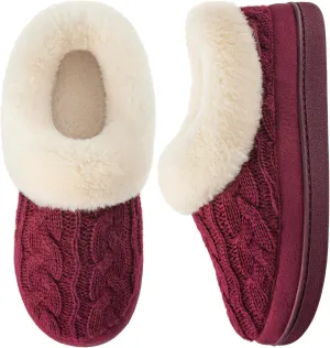 HomeTop Women's Knitted Clog Slippers Comfy Warm Memory Foam Non-slip Indoor House Shoes with Fuzzy Collar